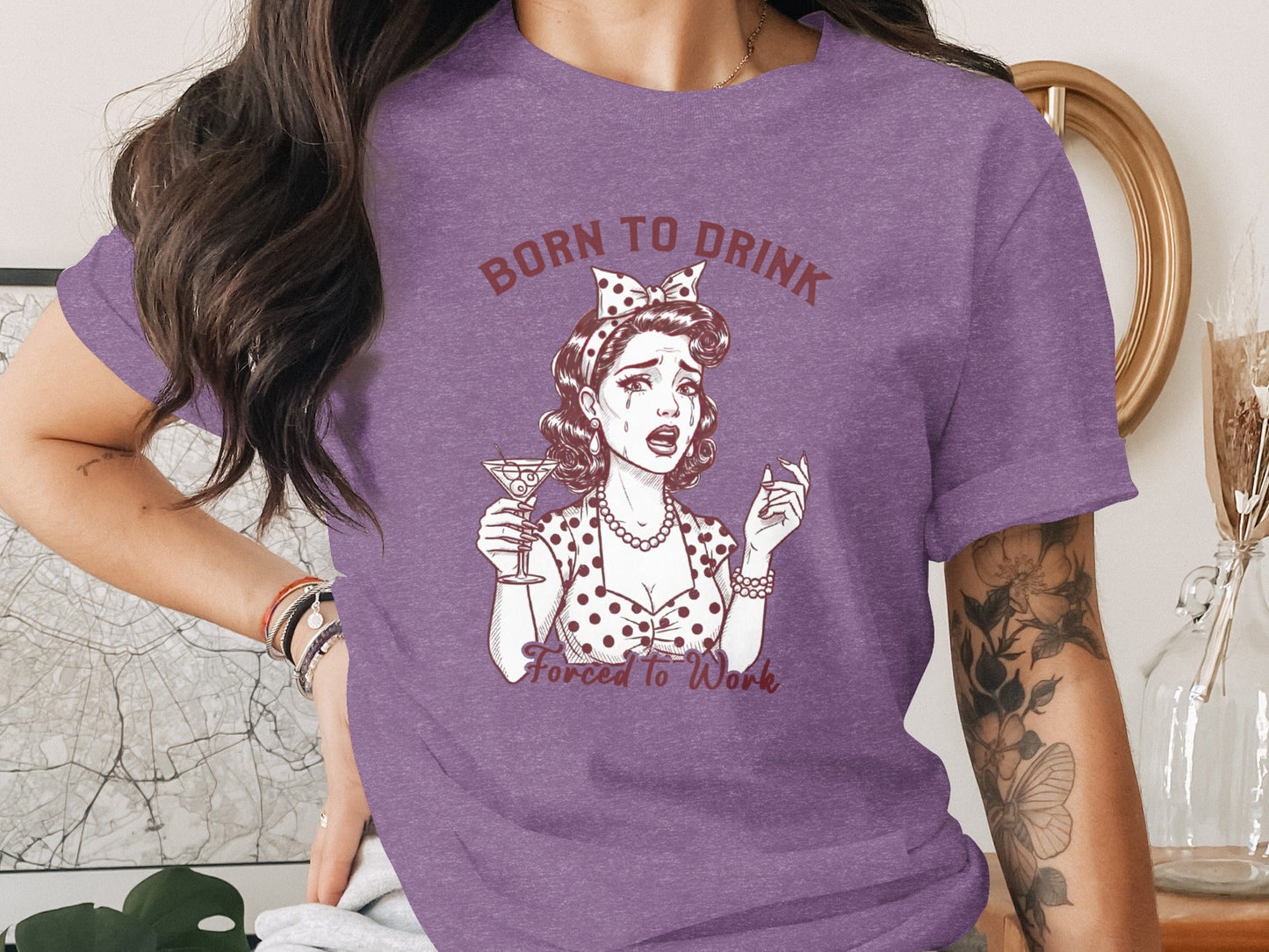 Born To Drink Forced To Work Crying Woman Art T-Shirt