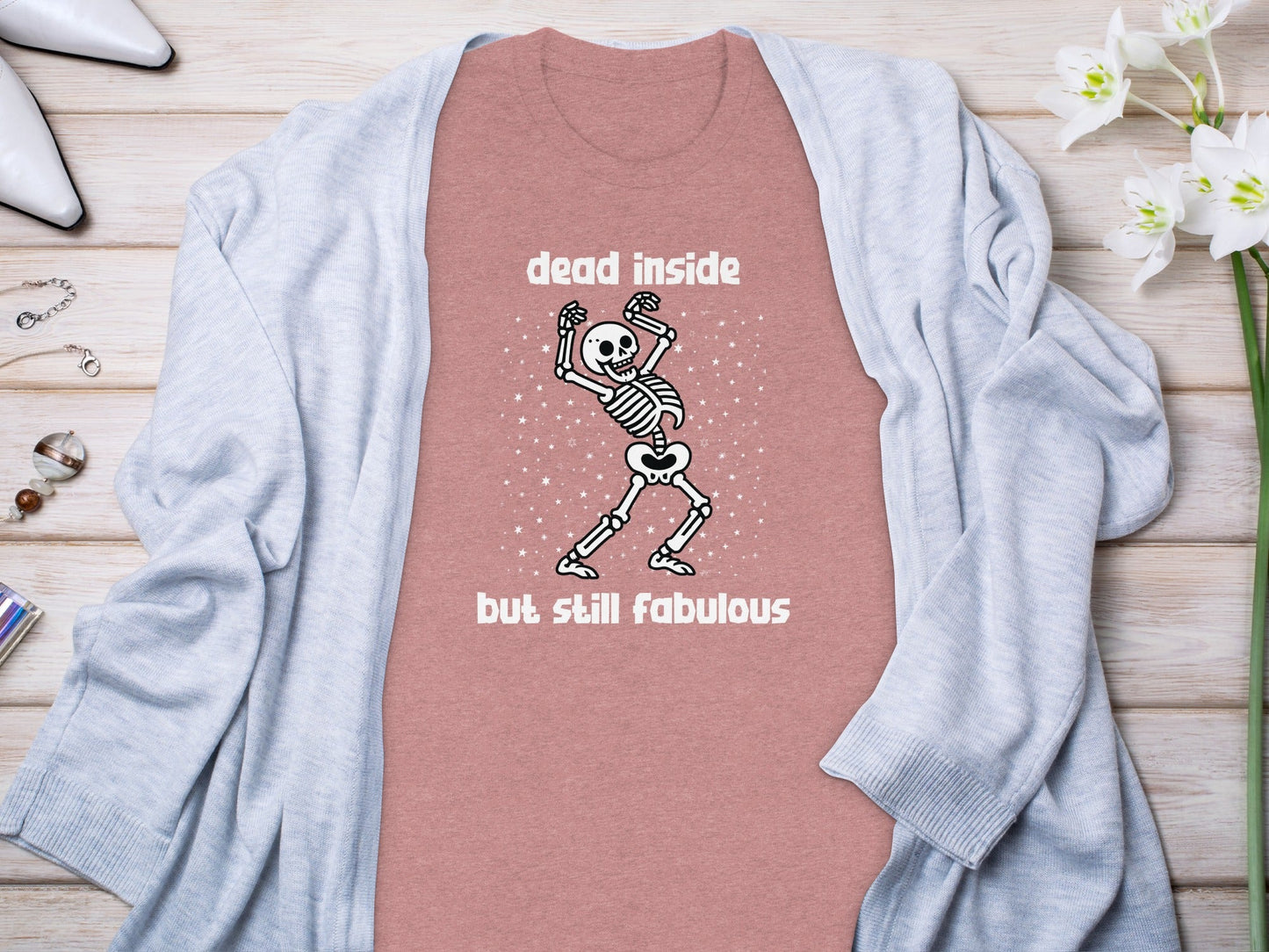 Dead Inside But Still Fabulous Skeleton Graphic T-Shirt