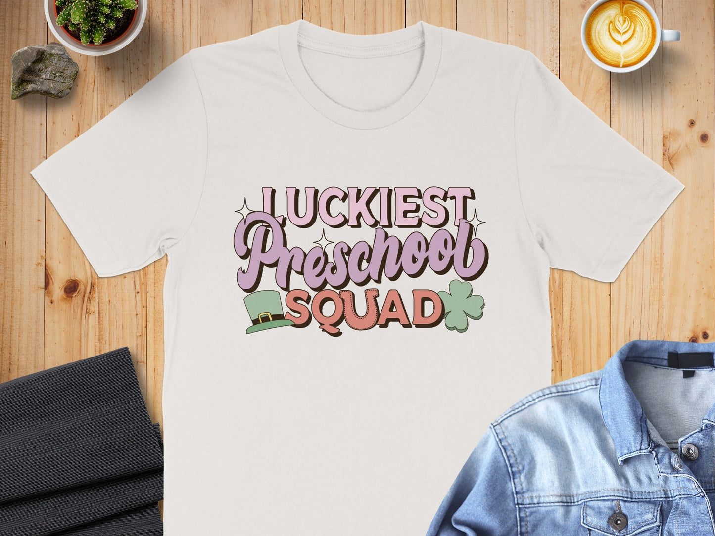 Luckiest Preschool Squad With Hat And Clover T-Shirt