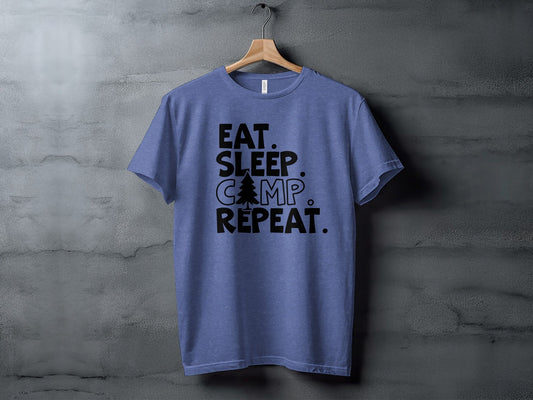 Eat Sleep Camp Repeat With Pine Tree Graphic T-Shirt