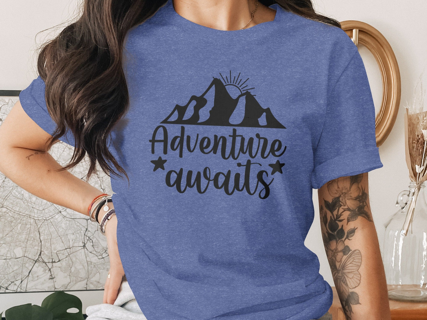 Adventure Awaits with Mountain and Star Graphic T-Shirt
