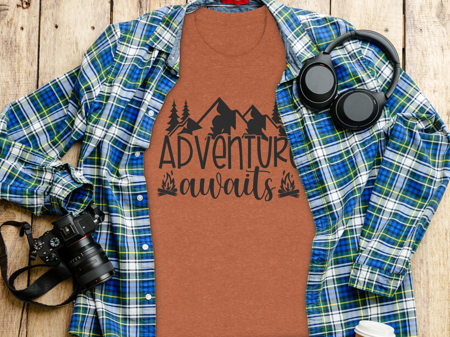 Adventure Awaits with Mountains and Campfires T-Shirt