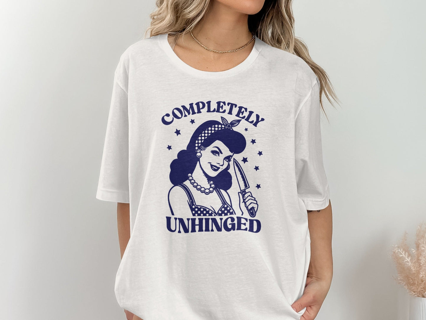 Retro Completely Unhinged Woman Holding Knife T-Shirt