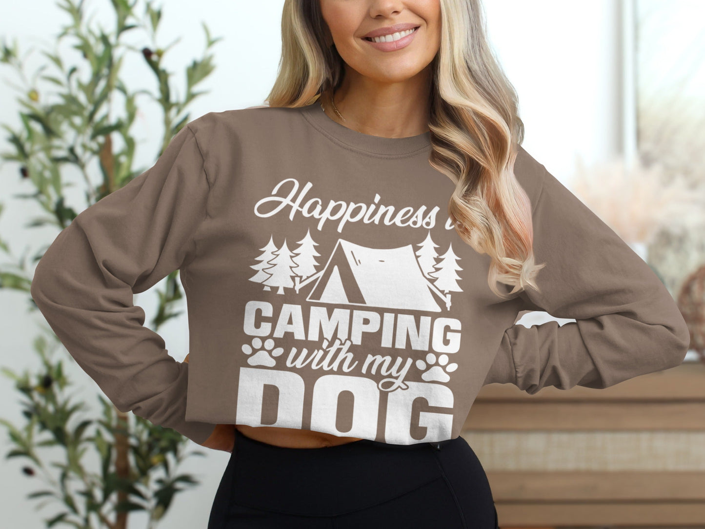 Happiness Is Camping With My Dog Great Outdoor Adventure Long Sleeve T-Shirt