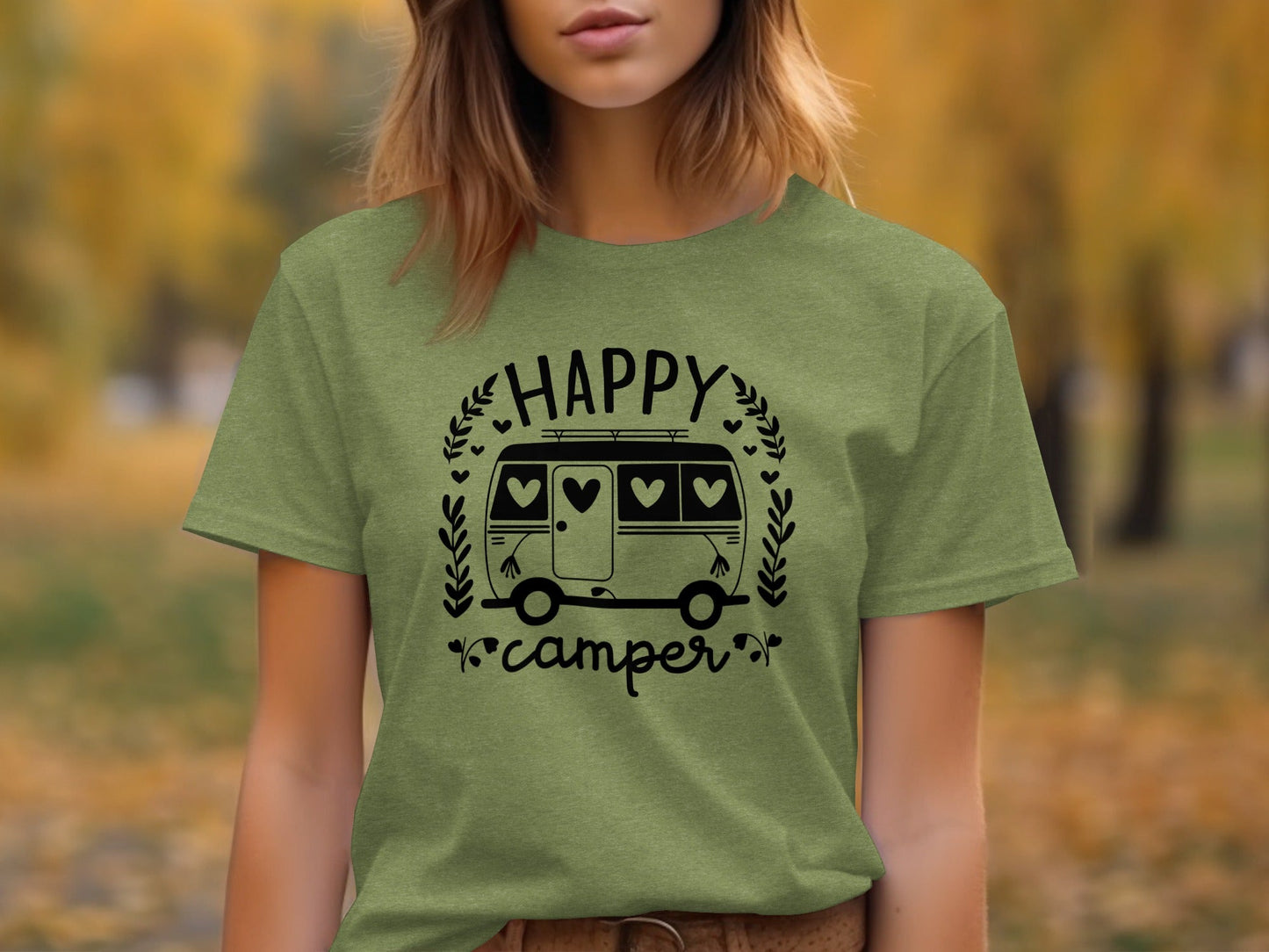 Happy Camper Campervan Love Hearts Outdoor Trip Design T-Shirt