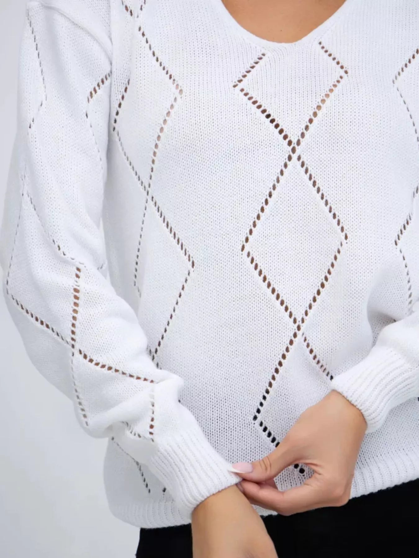 Openwork V-Neck Sweater