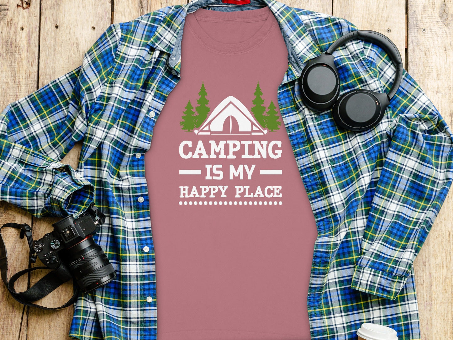 Camping Is My Happy Place Tent Trees Graphic Long Sleeve T-Shirt
