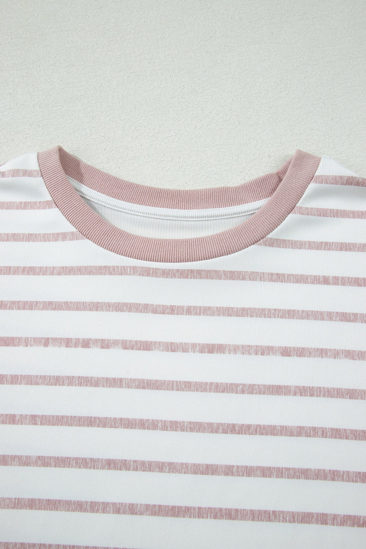 Khaki Stripe Color Block Trim Round Neck Short Sleeve Top
