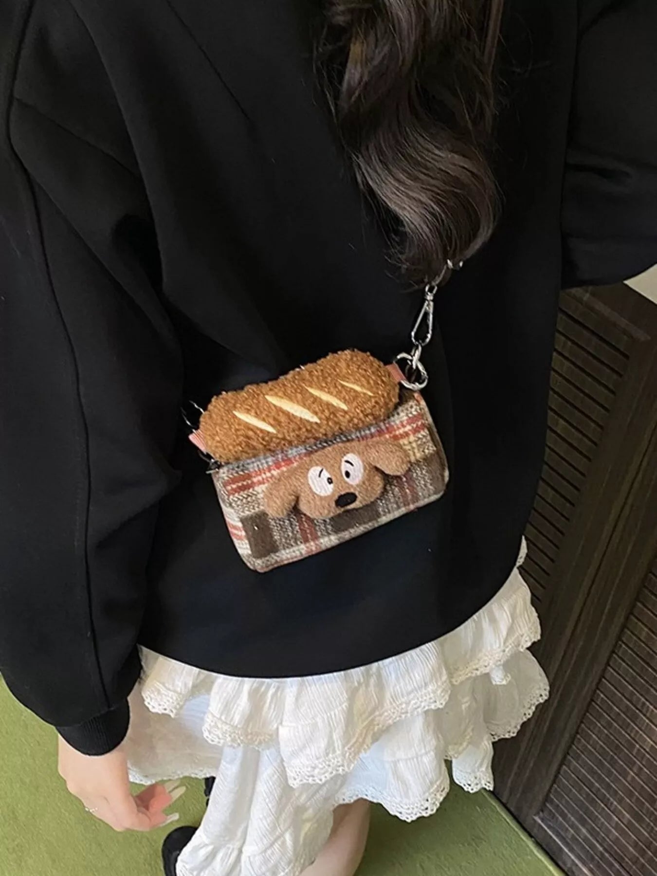 Plaid Pattern Plush Trim Crossbody Bag