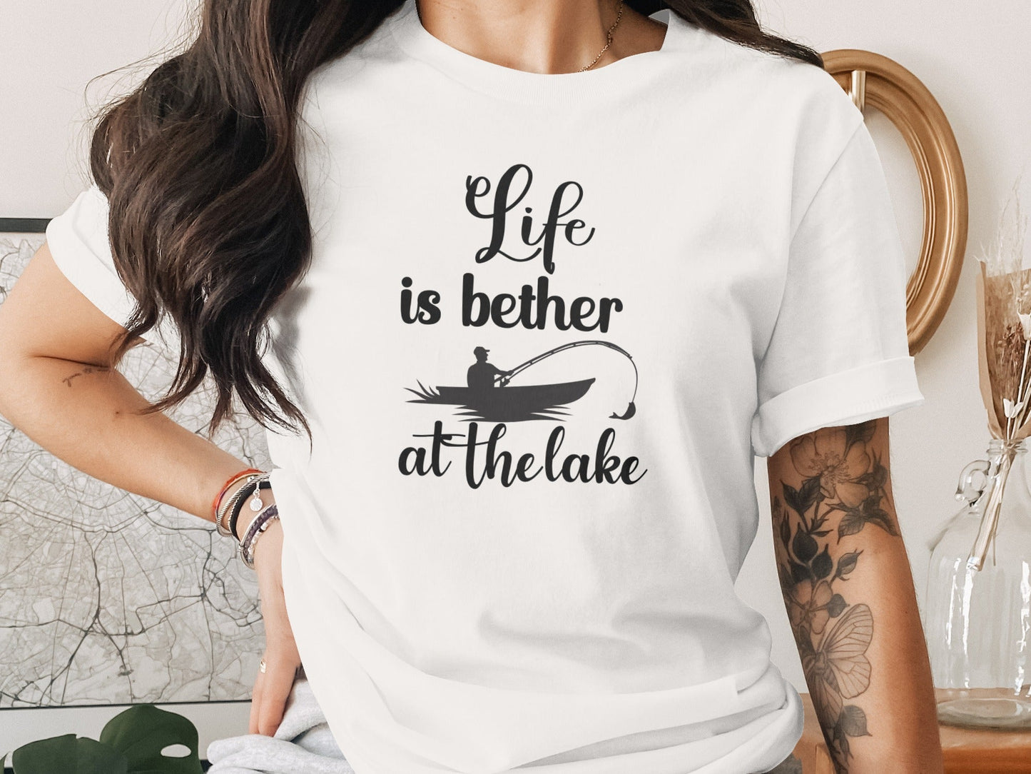 Life is Better At The Lake Fishing Rod Design T-Shirt