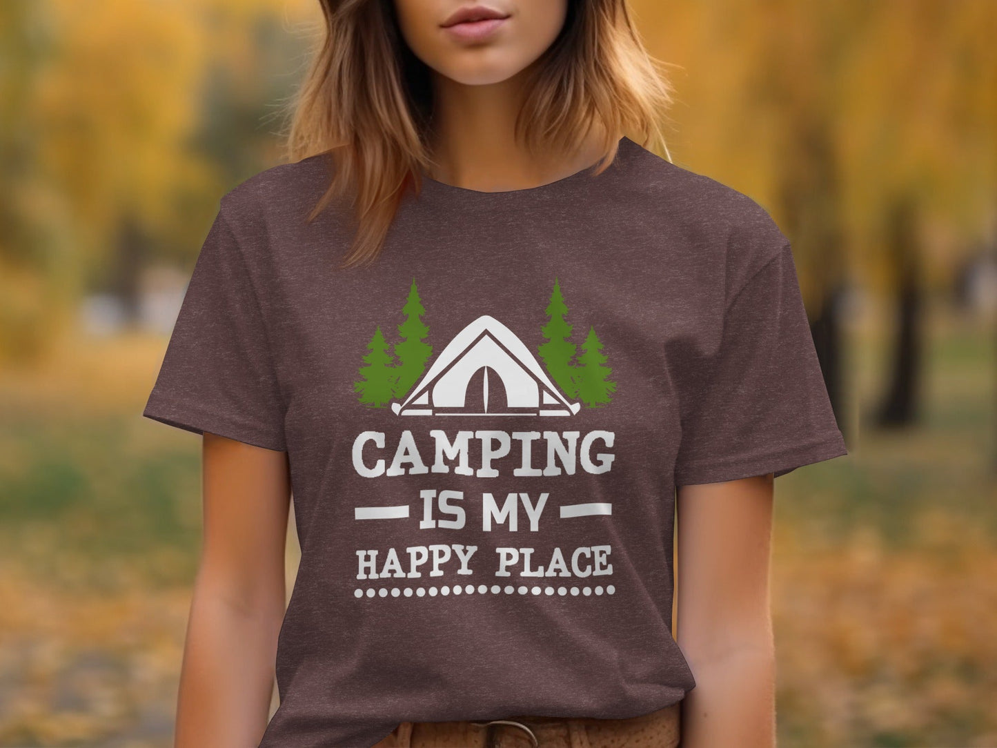 Camping Is My Happy Place Tent And Trees Graphic T-Shirt