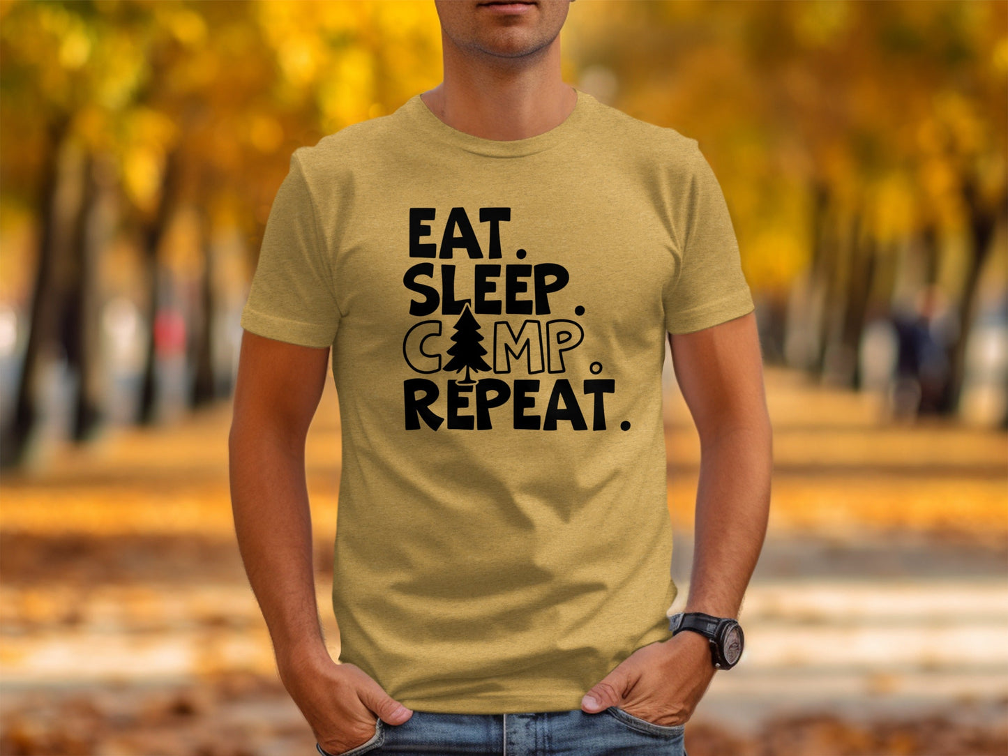 Eat Sleep Camp Repeat With Pine Tree Graphic T-Shirt