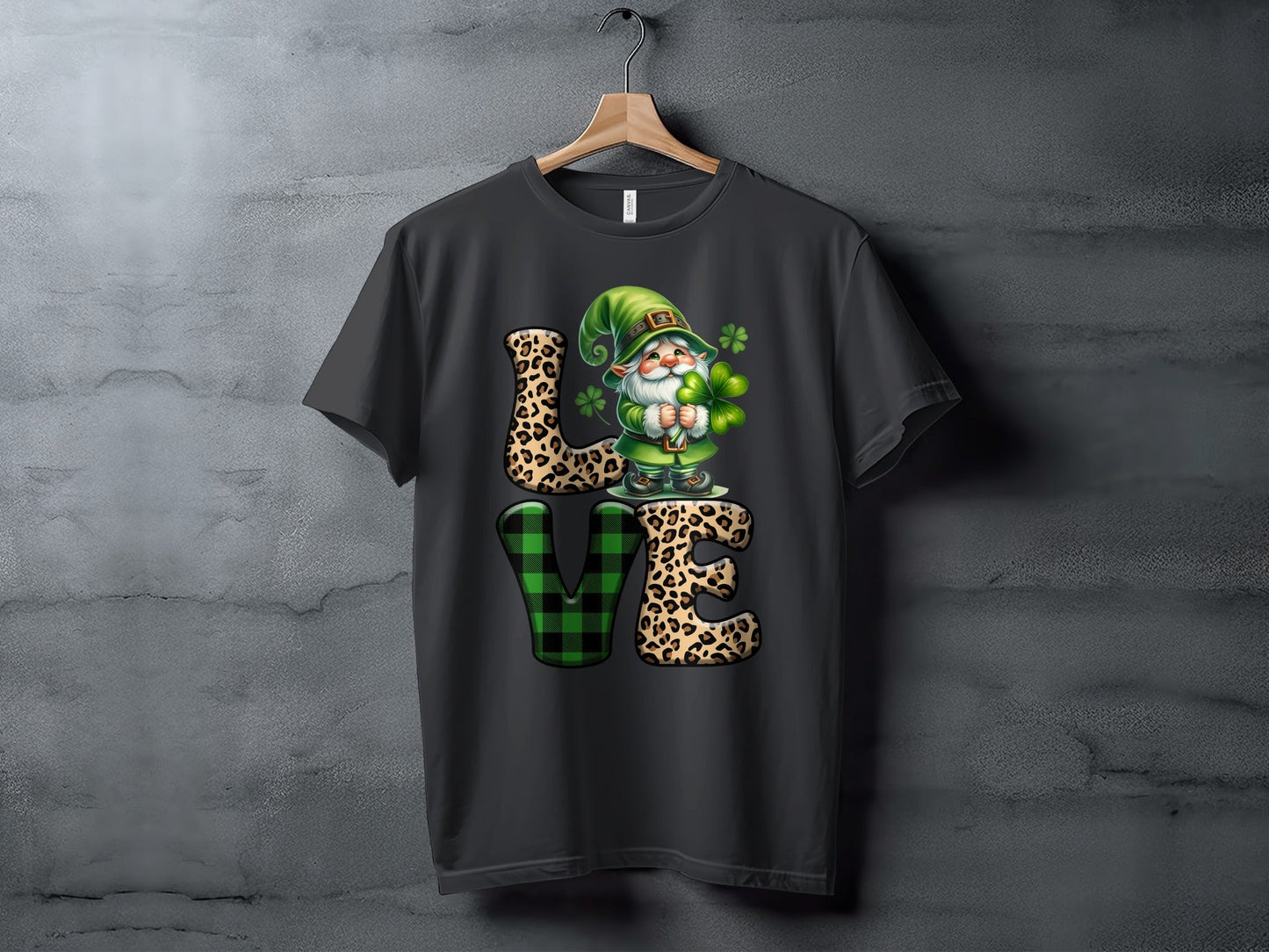 St Patricks Day Gnome T-Shirts, Leopard Print LOVE, Lucky Clover T-Shirts, Irish T-Shirts, Green Plaid T-Shirts, Unique St Paddys Day