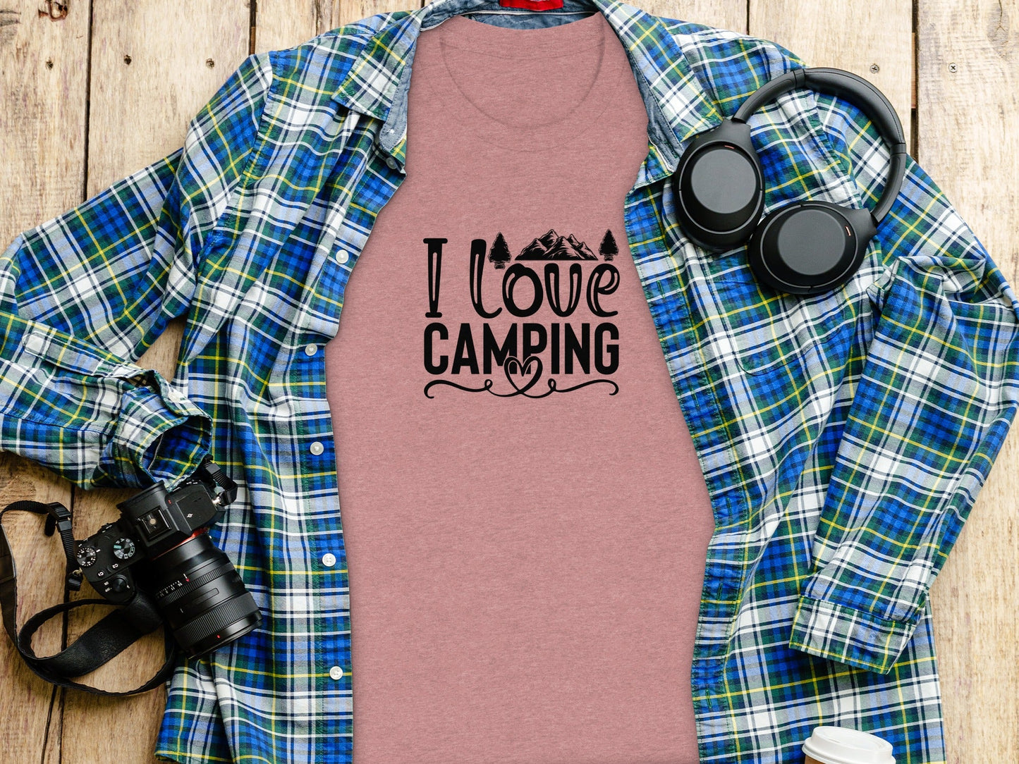 I Love Camping With Heart Graphic Novelty Camping T-Shirt