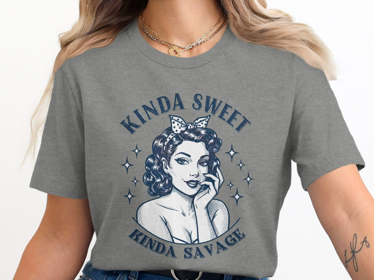 Kinda Sweet Kinda Savage Pinup Girl Stylish Design T-Shirt