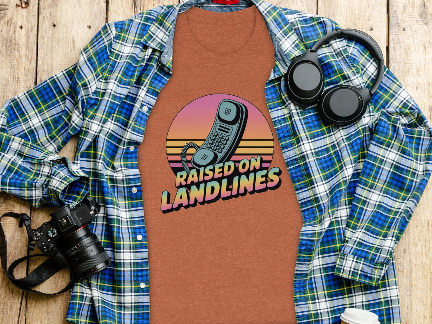 Raised on Landlines Retro Style Phone Design T-Shirt