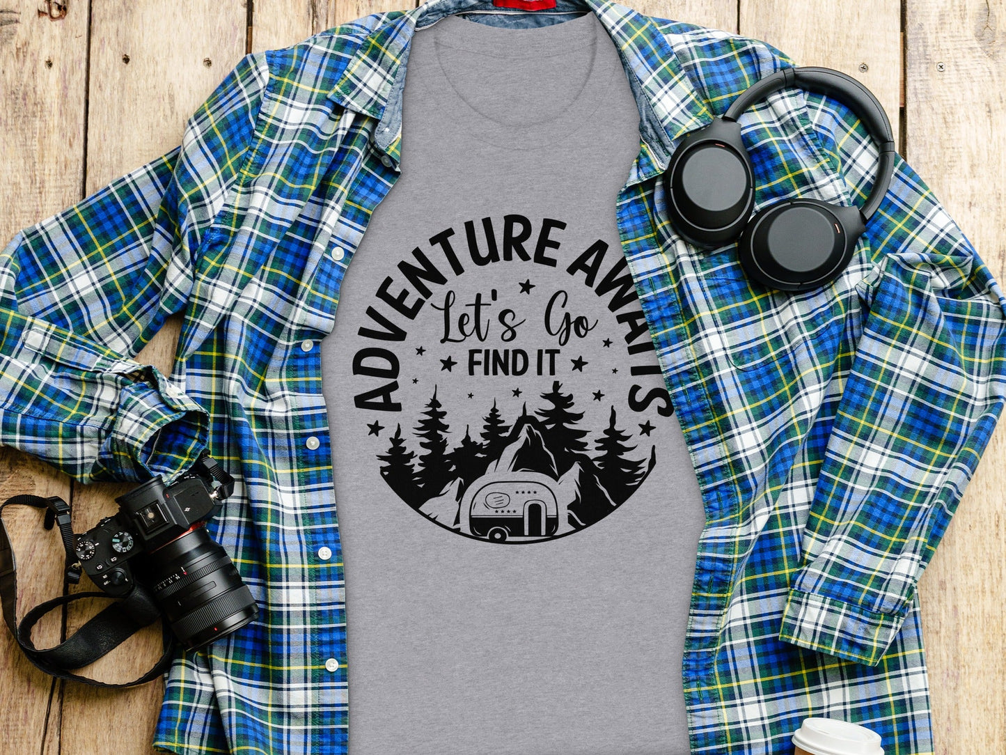 Adventure Awaits Let's Go Find It Silhouette Camper T-Shirt