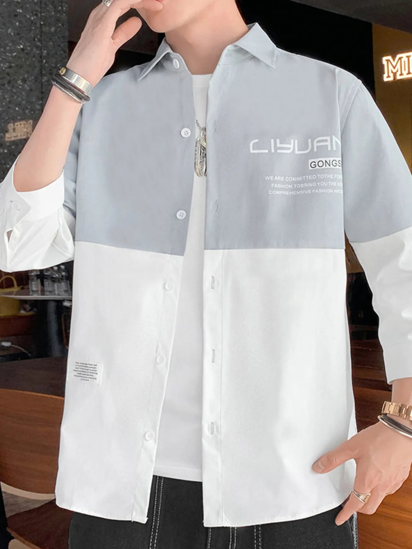 Children's Plus Size Two-Tone Casual Button-Down Shirt