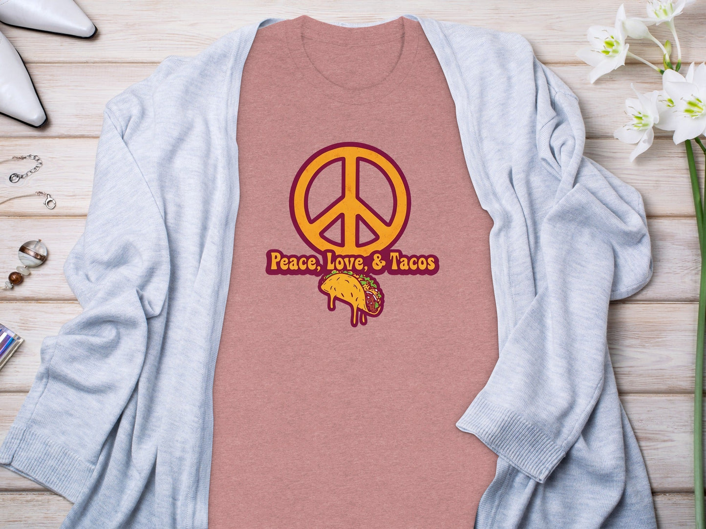 Peace Love Tacos Illustration for Taco Enthusiasts T-Shirt