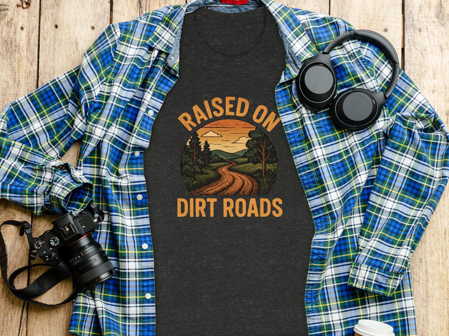 Raised On Dirt Roads Country Graphic Image Design T-Shirt