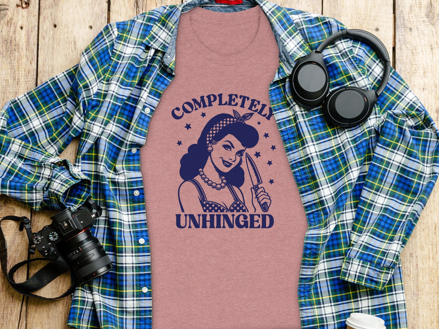 Retro Completely Unhinged Woman Holding Knife T-Shirt