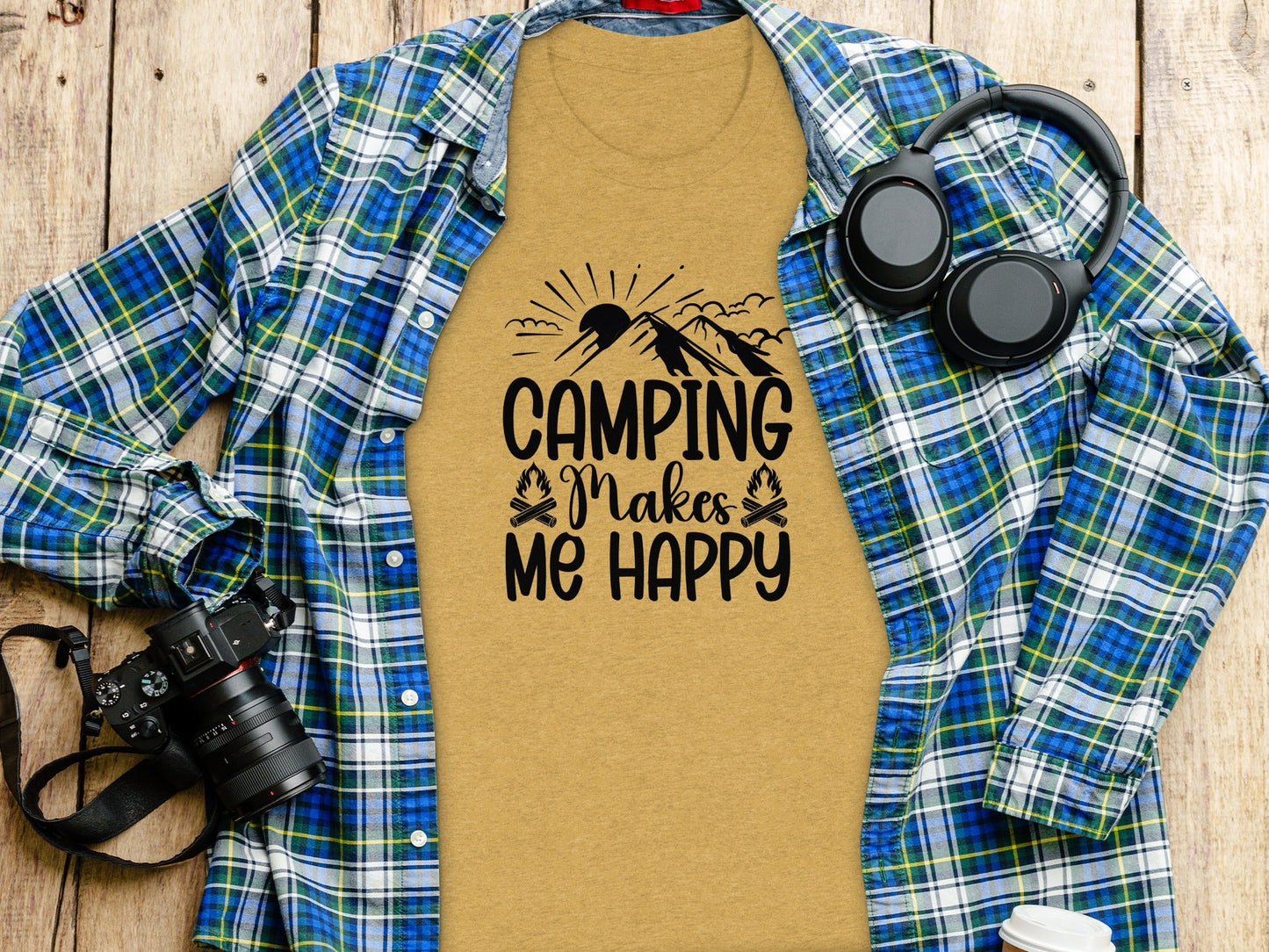 Camping Makes Me Happy Outdoor Adventure Graphic T-Shirt