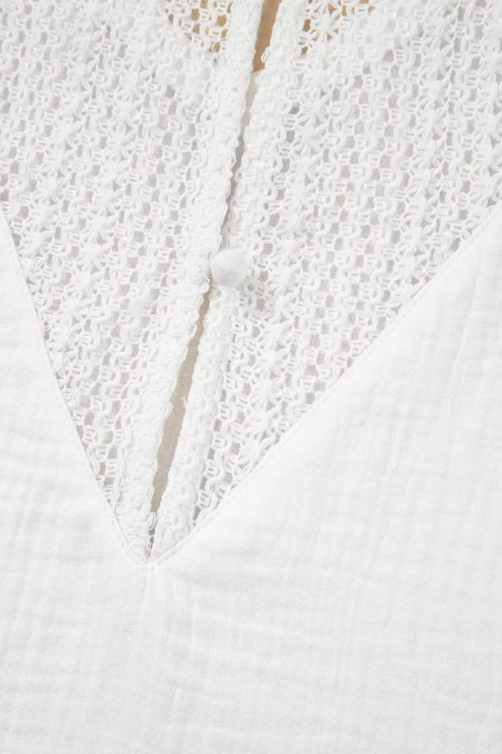 Lace Crochet Textured Button Back V Neck T Shirt