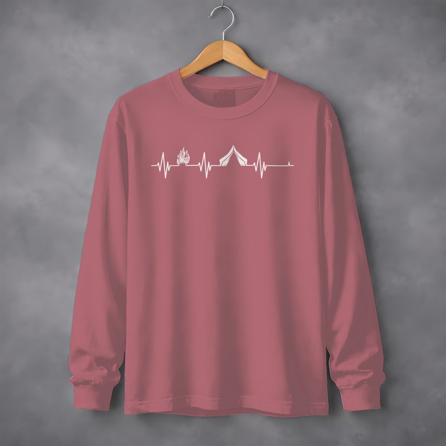 Camping Fire Tent Heartbeat Outdoor Adventure Long Sleeve T-Shirt