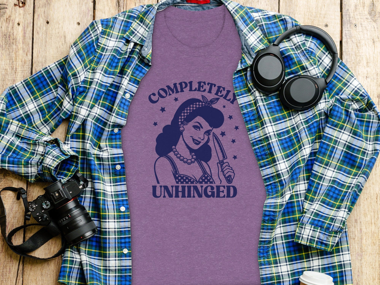 Retro Completely Unhinged Woman Holding Knife T-Shirt