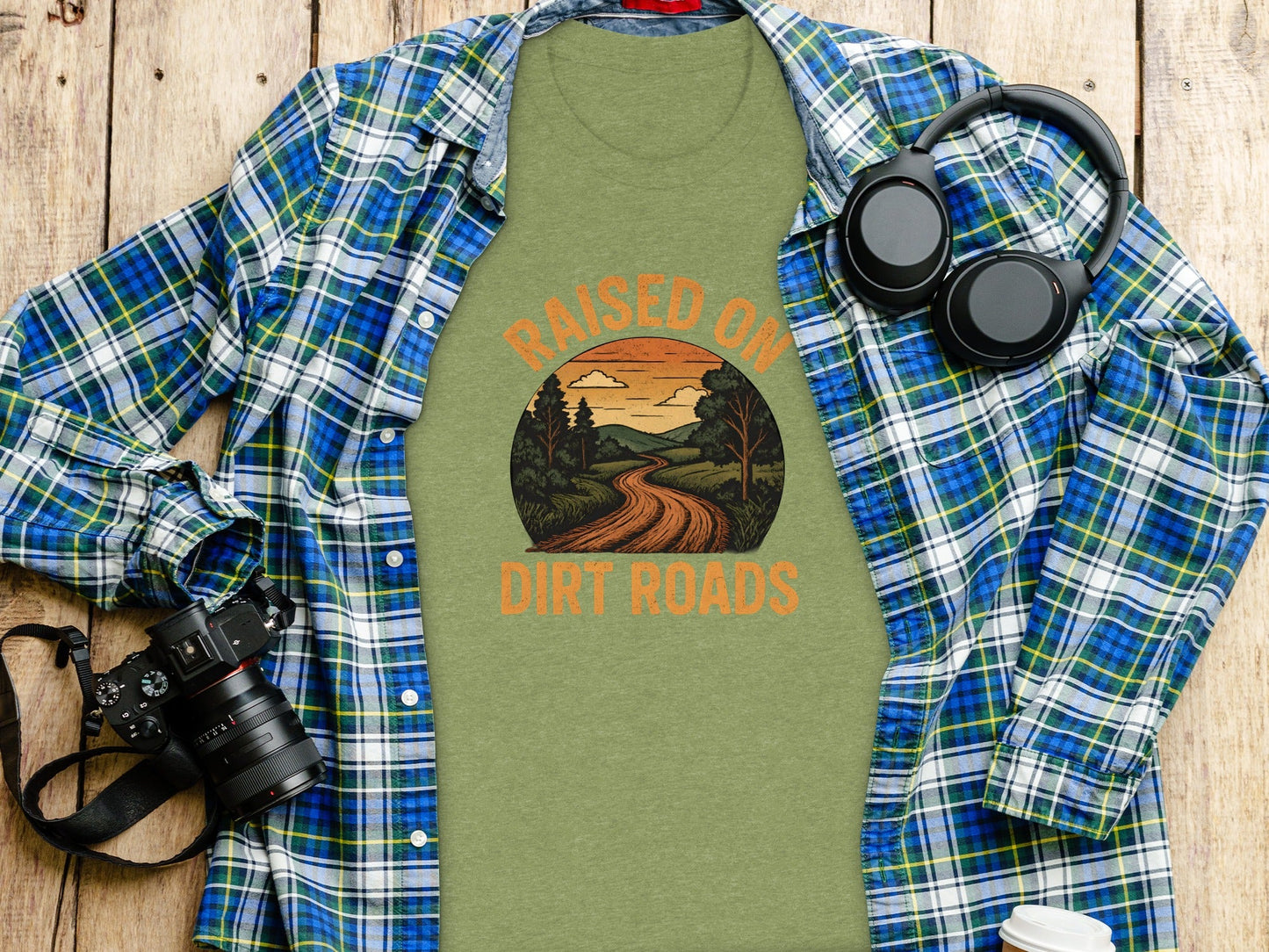 Raised On Dirt Roads Country Graphic Image Design T-Shirt
