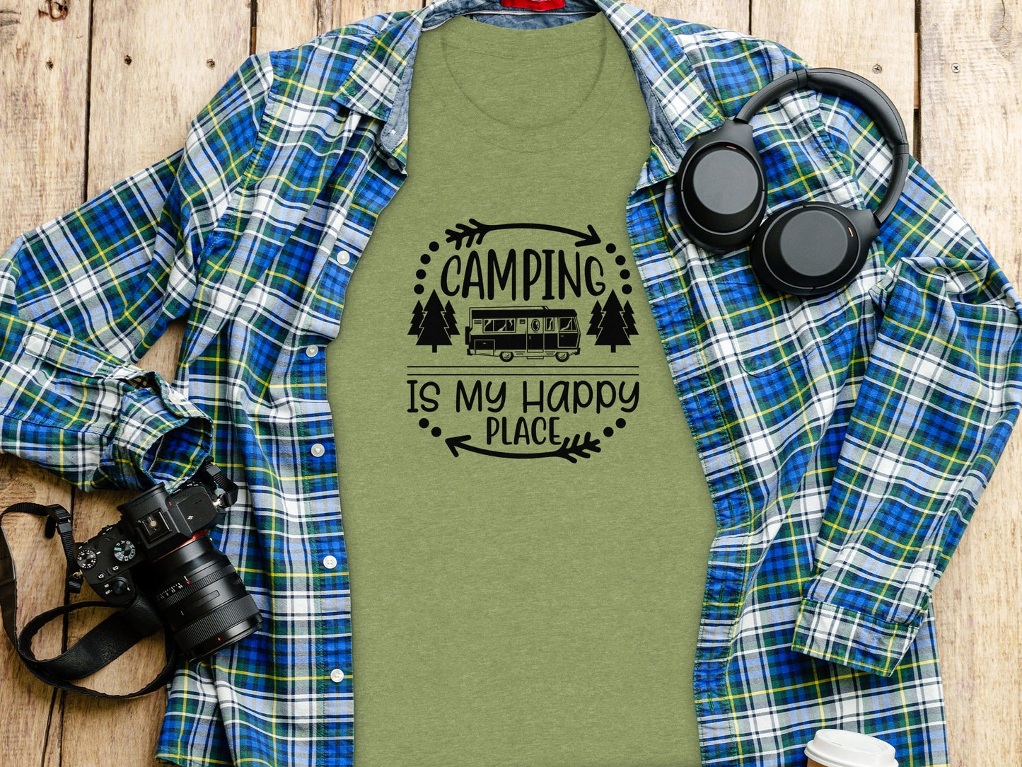Camping is My Happy Place With Campervan T-Shirt