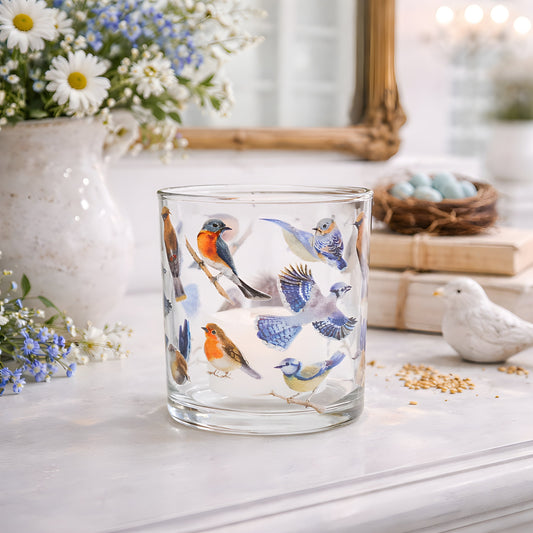 Colorful Birds Votive Glass 3 Inch Holder