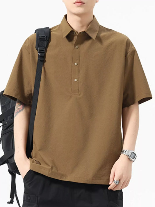 Men's Plus Size Half Button Loose Fit Short Sleeve Polo