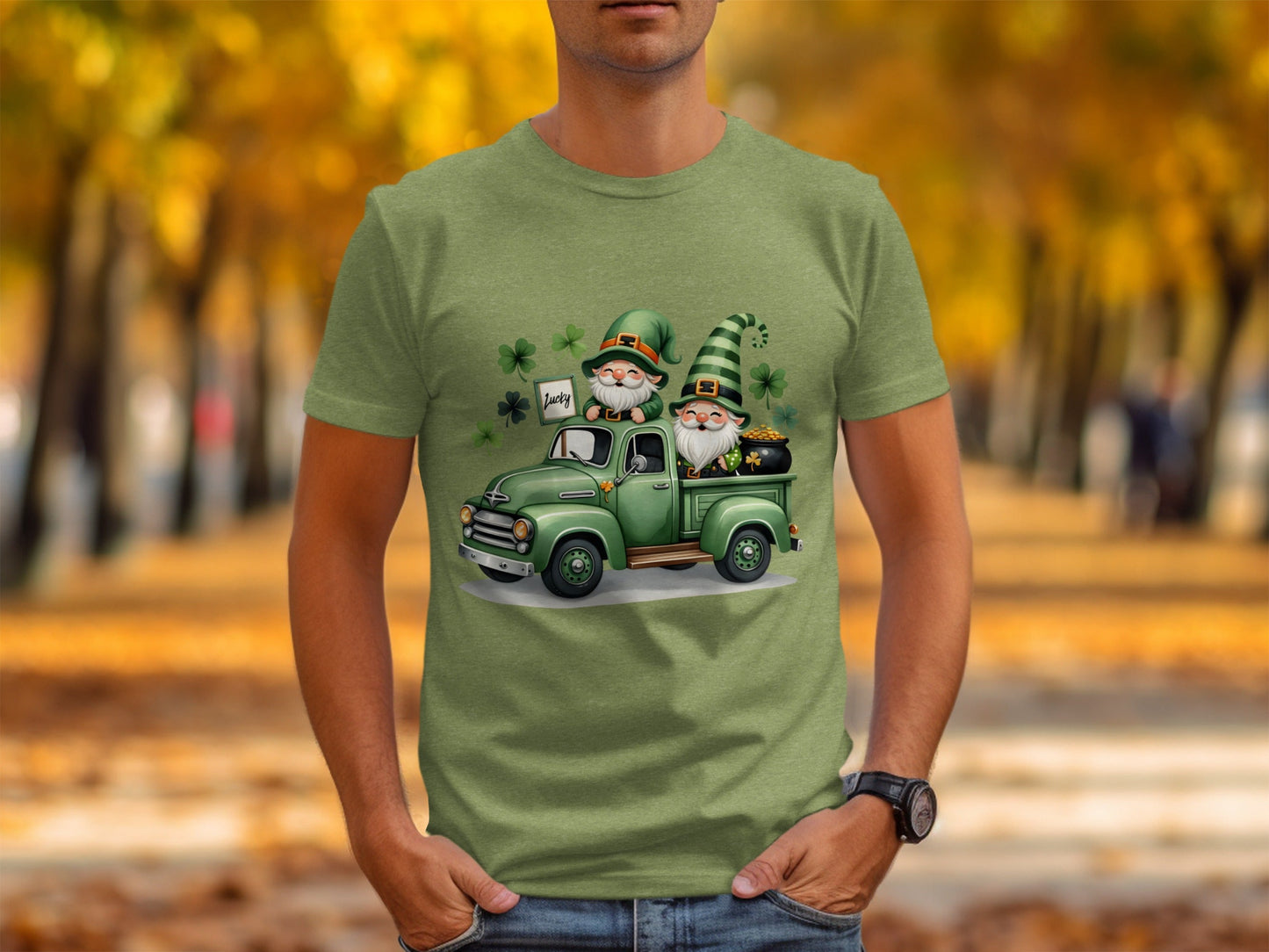 St Patricks Day T-Shirts, Lucky Gnomes, Green Truck, Four Leaf Clover, Irish, Leprechaun, Holiday, Festive, Cute