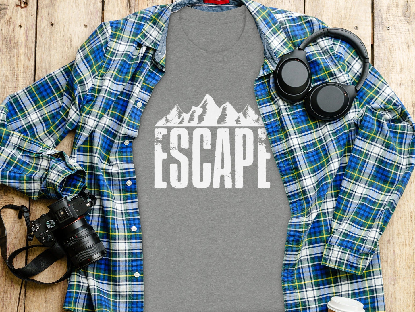 Escape Into The Mountains Outdoor Adventure Design T-Shirt