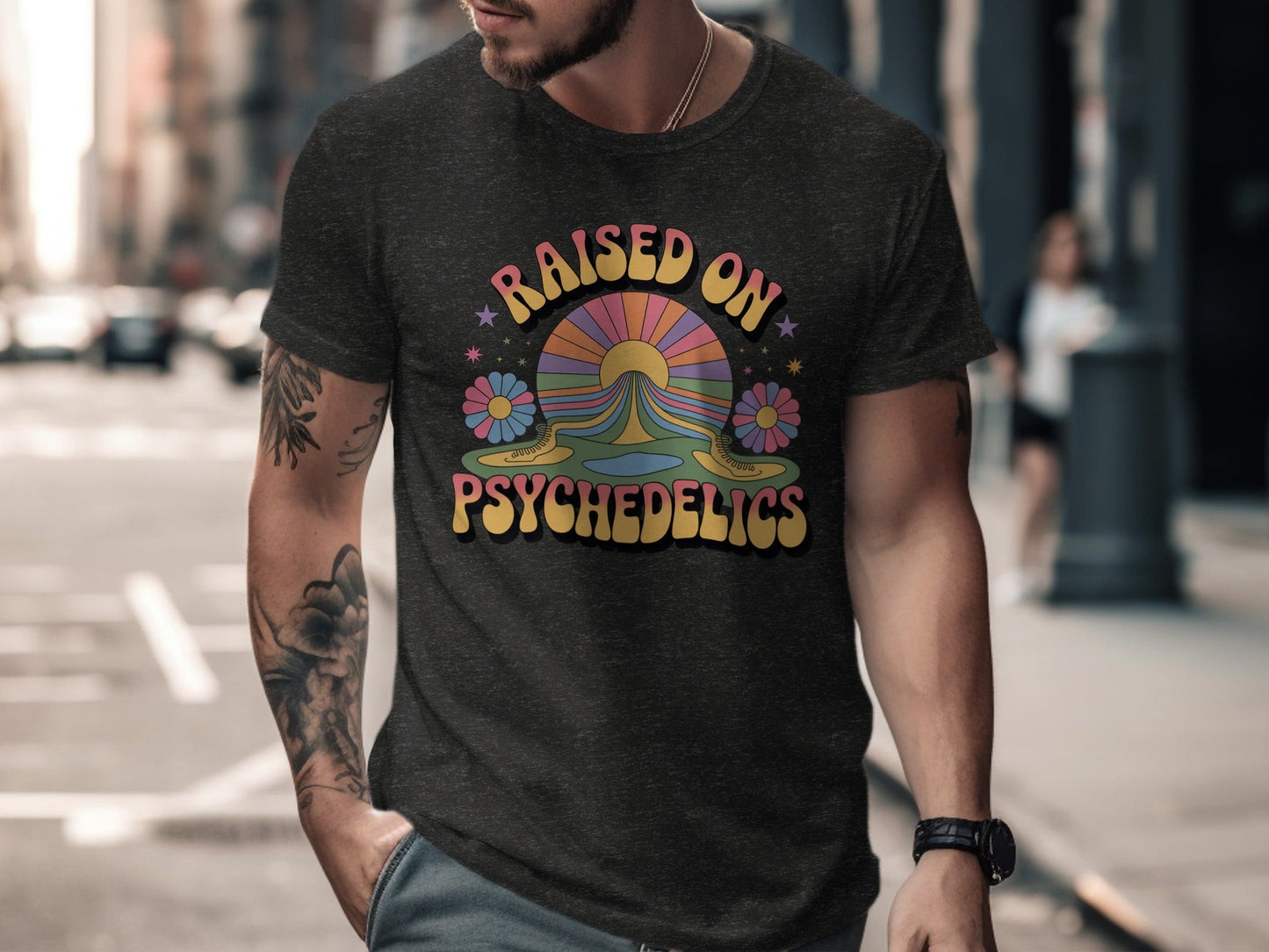 Raised On Psychedelics Retro Groovy Hippie Style T-Shirt