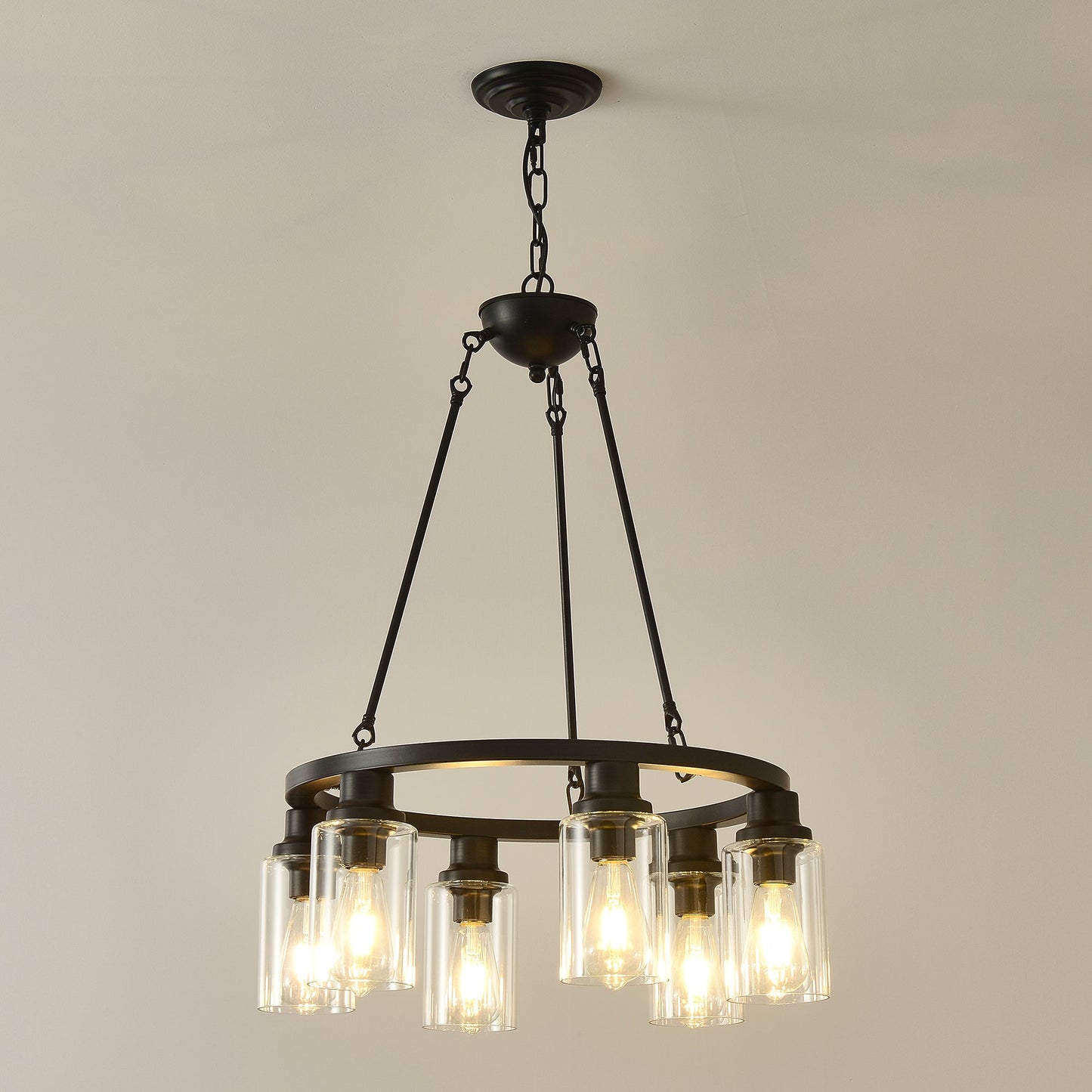6-Light Black Wagon Wheel Chandelier