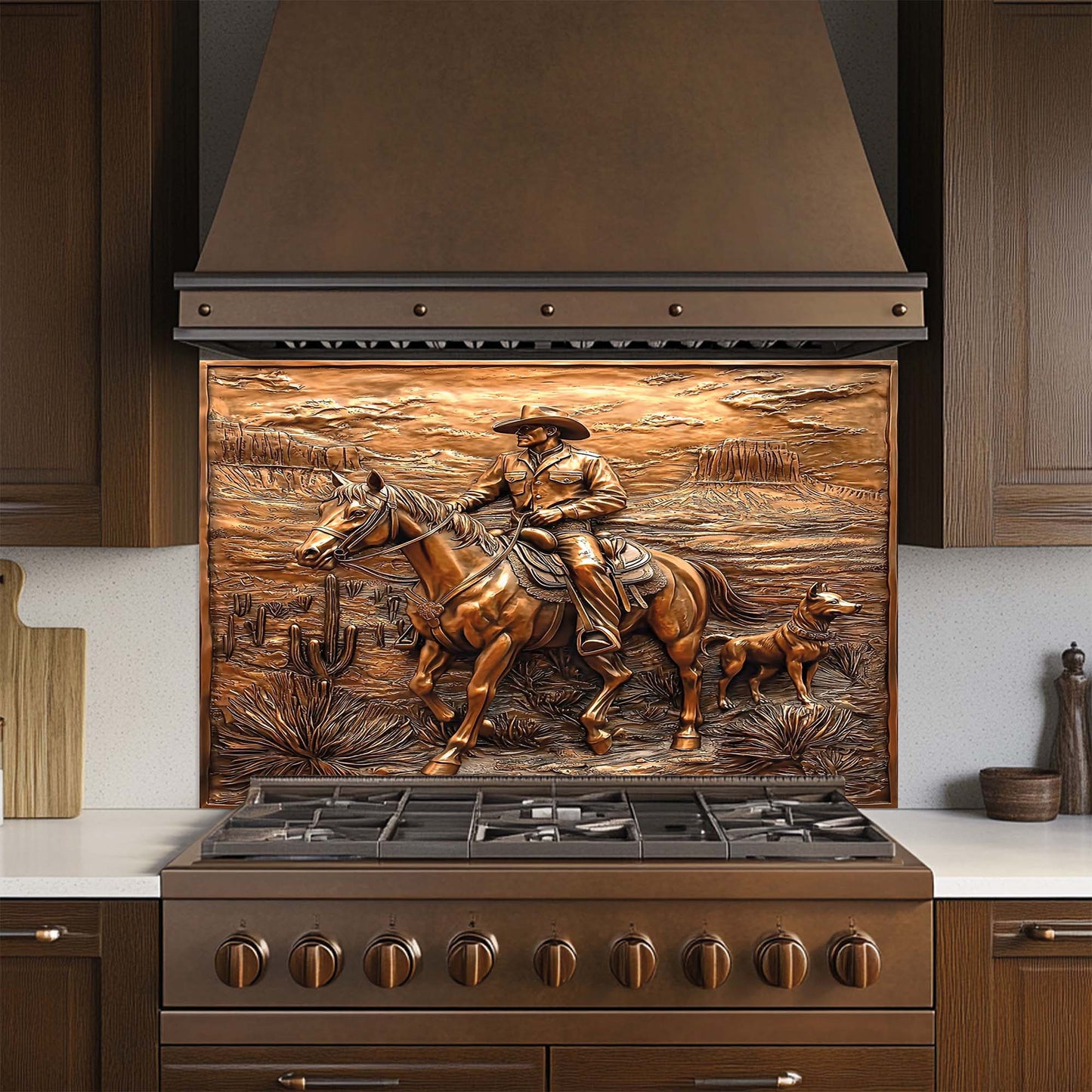 Cowboy Ride – Tempered Glass Backsplash for Kitchen | Horse Rider Copper Backsplash