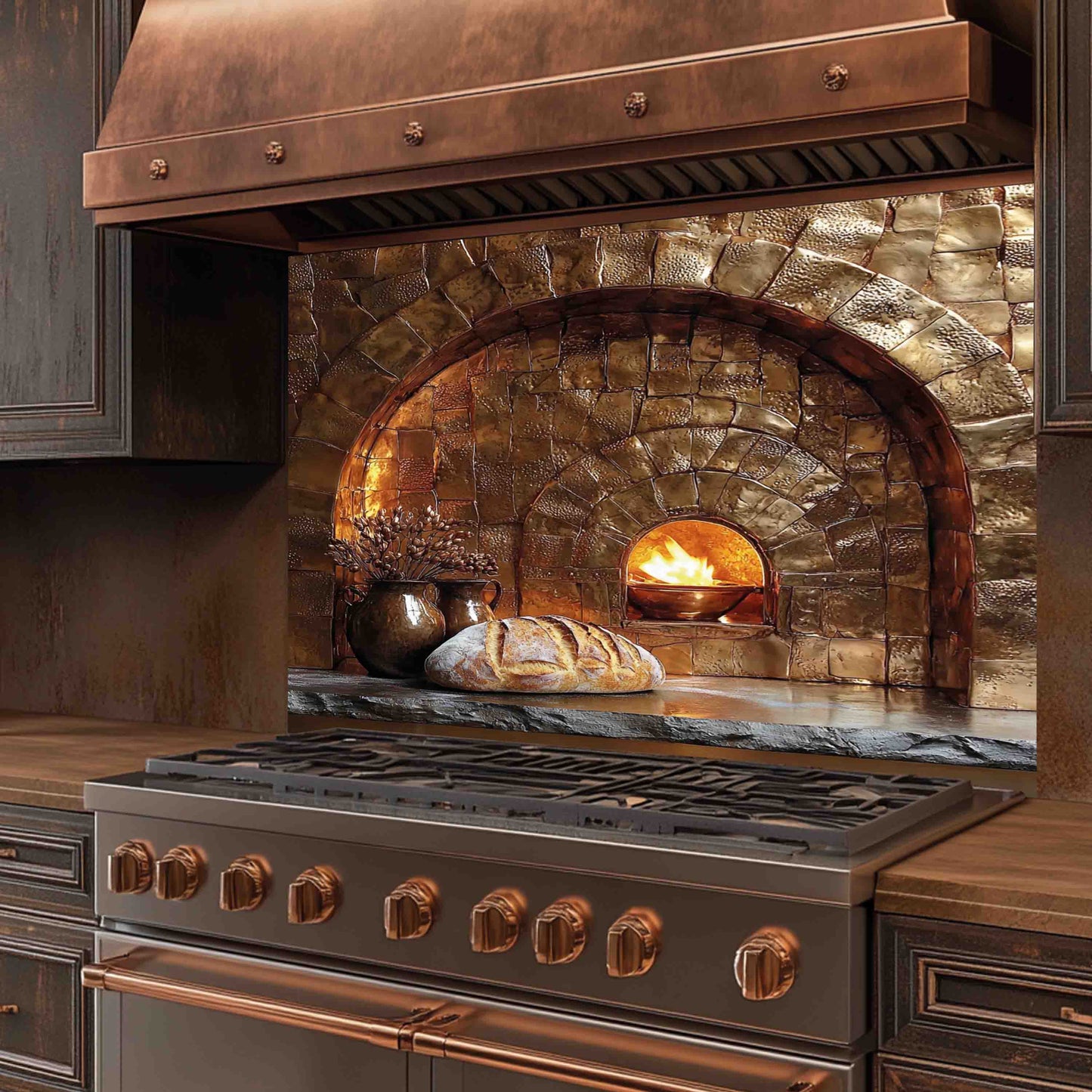 Firestone Hearth Tempered Glass Backsplash – Rustic Stone Oven Kitchen Backsplash