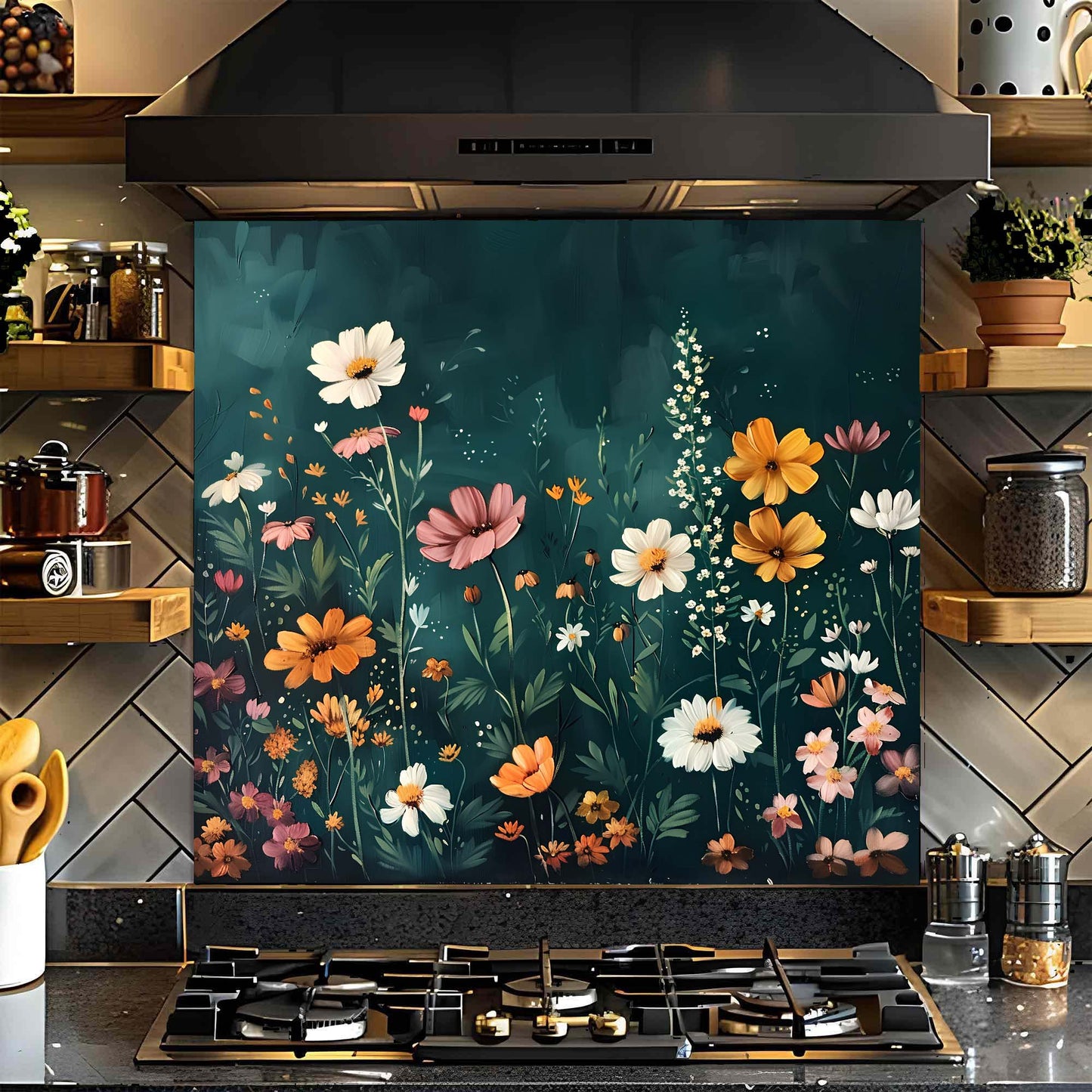 Wild Bloom – Tempered Glass Backsplash for Kitchen Stove | Wildflower Field Splashback