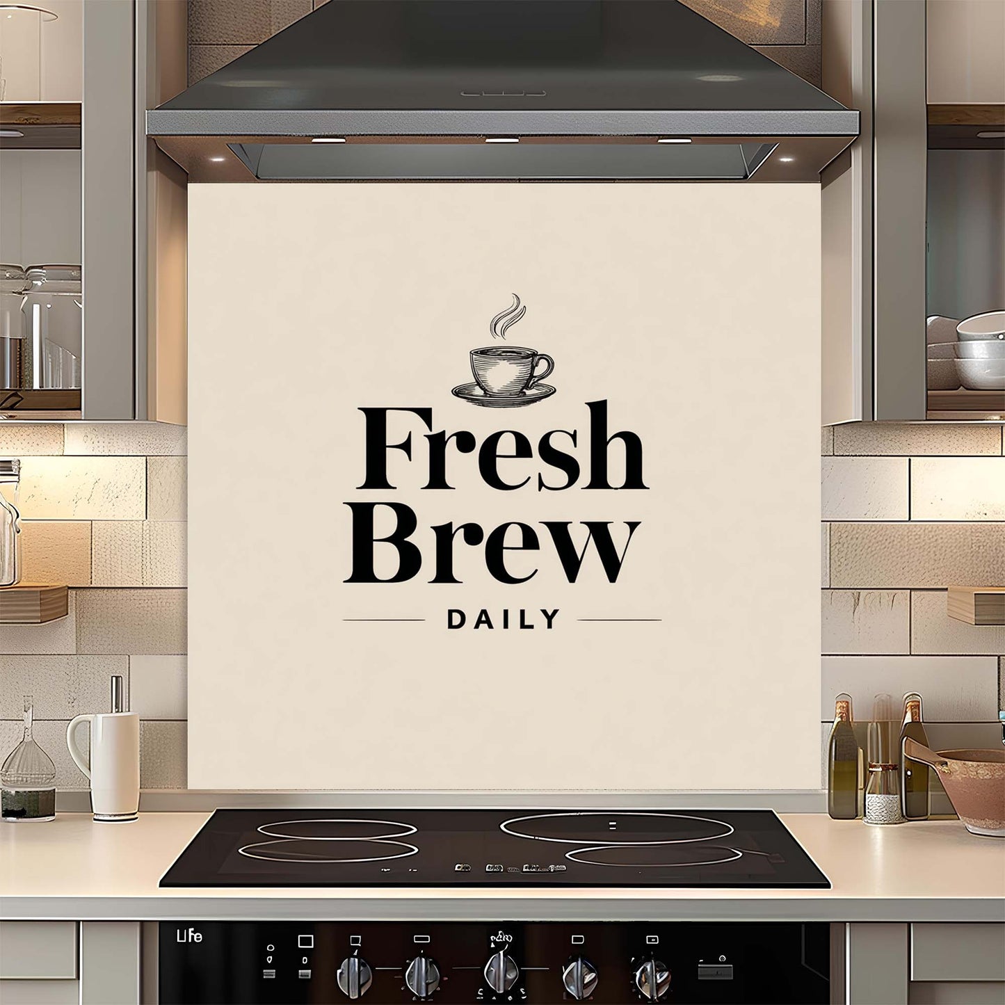 Fresh Brew Daily – Tempered Glass Backsplash for Kitchen – Coffee Lover Splashback