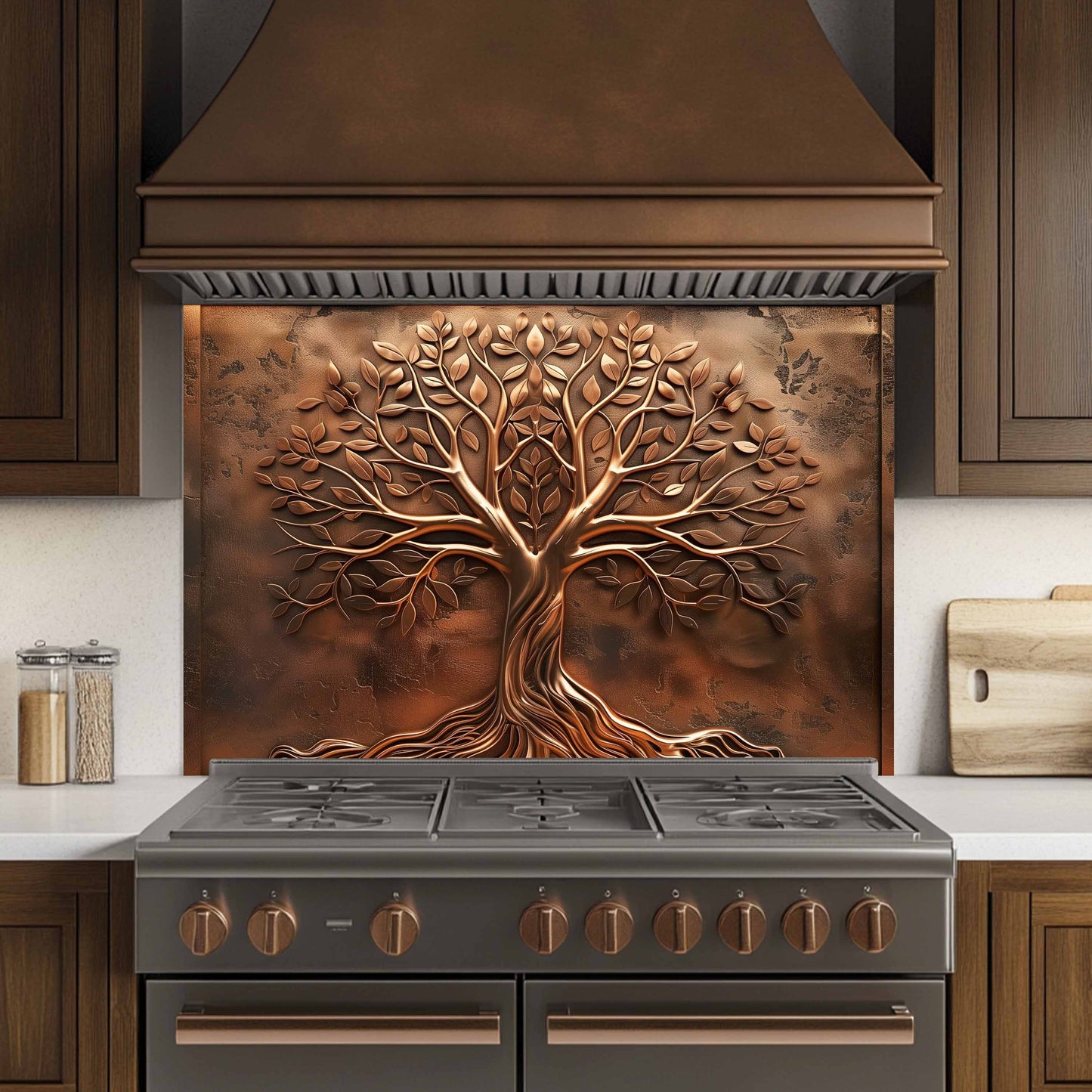 Custom Kitchen Backsplash – Amber Roots Tempered Glass Stove Backsplash