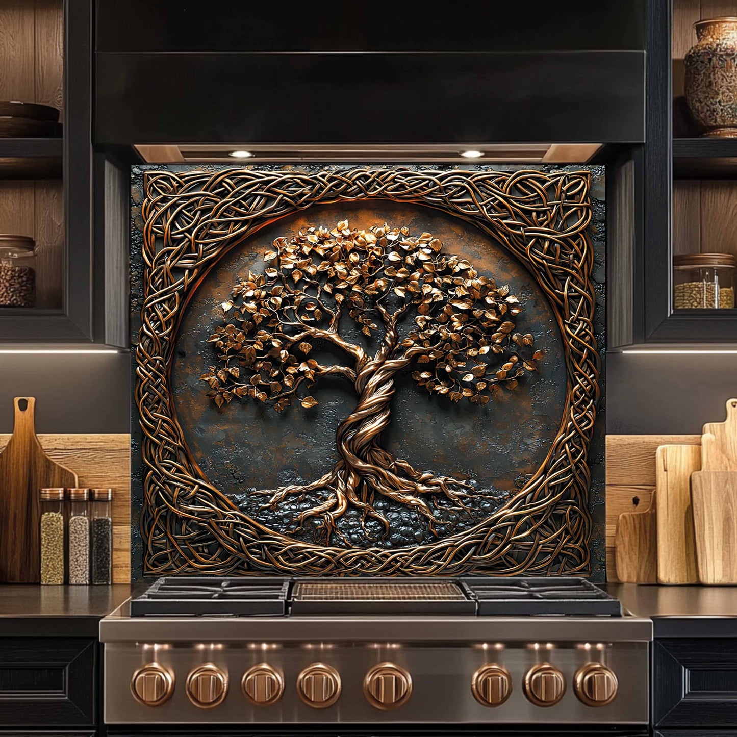 Celtic Tree of Life Tempered Glass Backsplash – Kitchen Backsplash Behind Stove