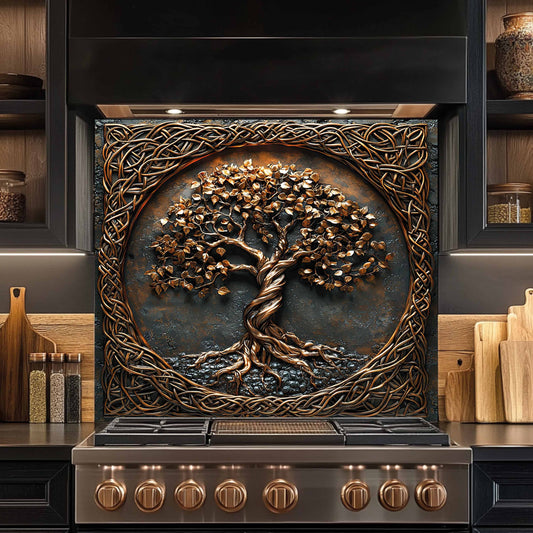 Celtic Tree of Life Tempered Glass Backsplash – Kitchen Backsplash Behind Stove