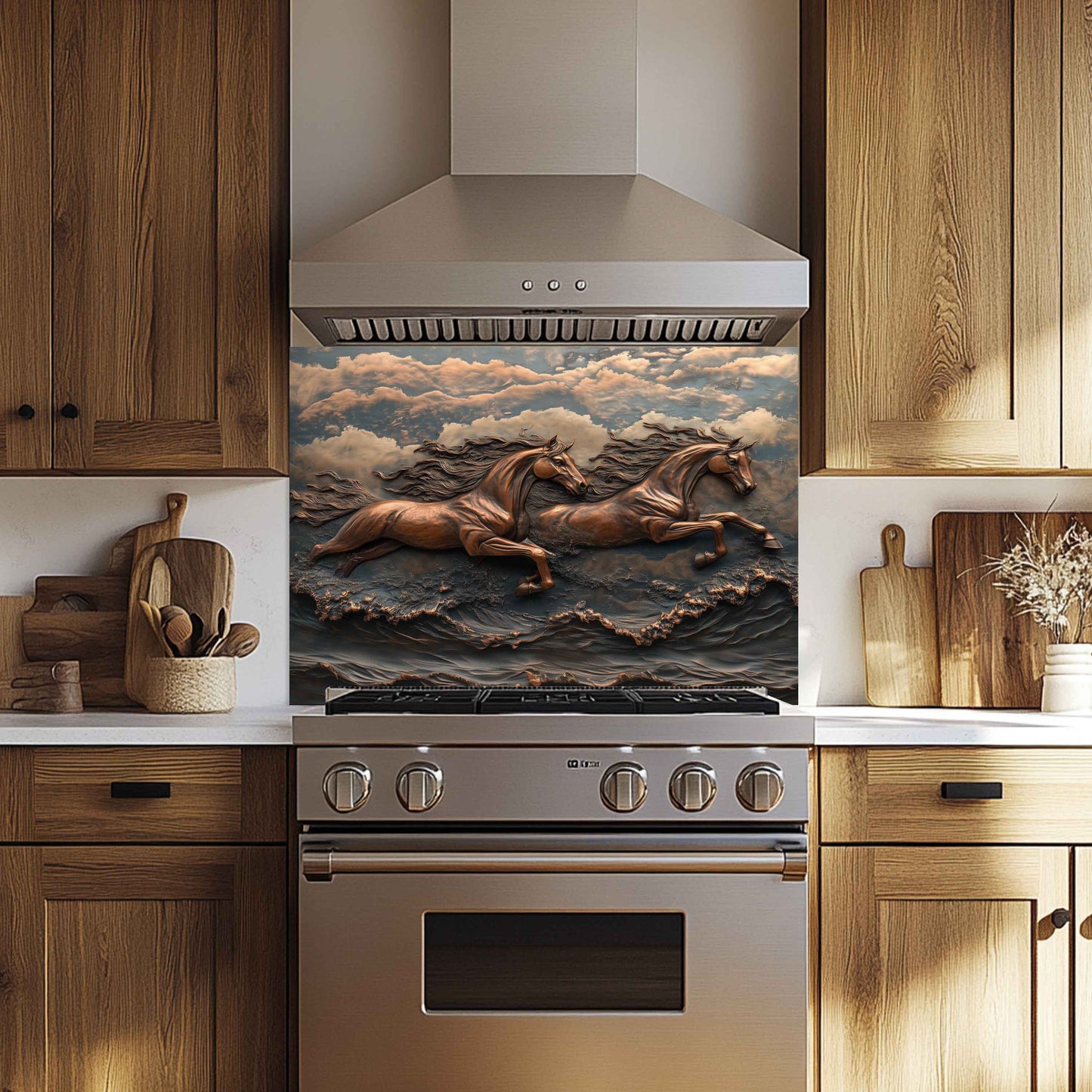 Sky Gallop Tempered Glass Backsplash – Flying Horses Kitchen Backsplash Panel