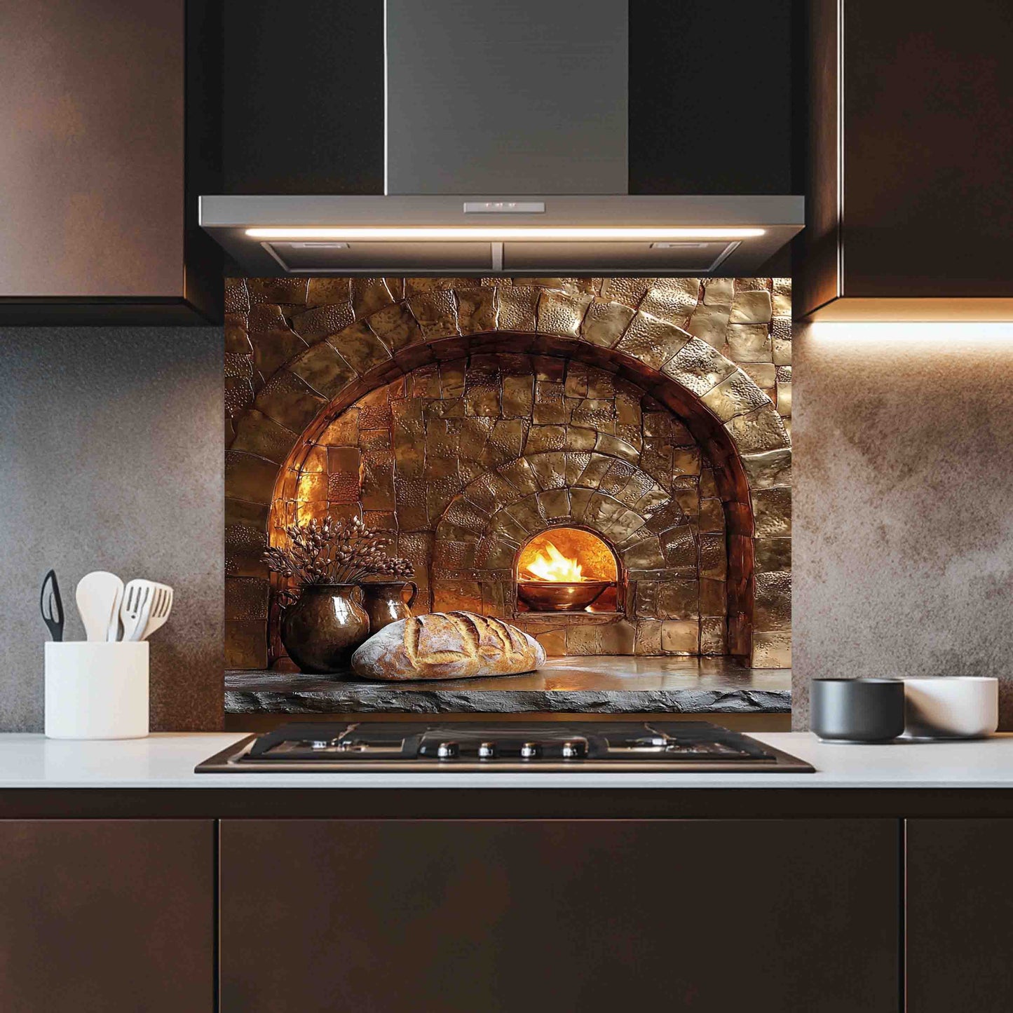 Firestone Hearth Tempered Glass Backsplash – Rustic Stone Oven Kitchen Backsplash