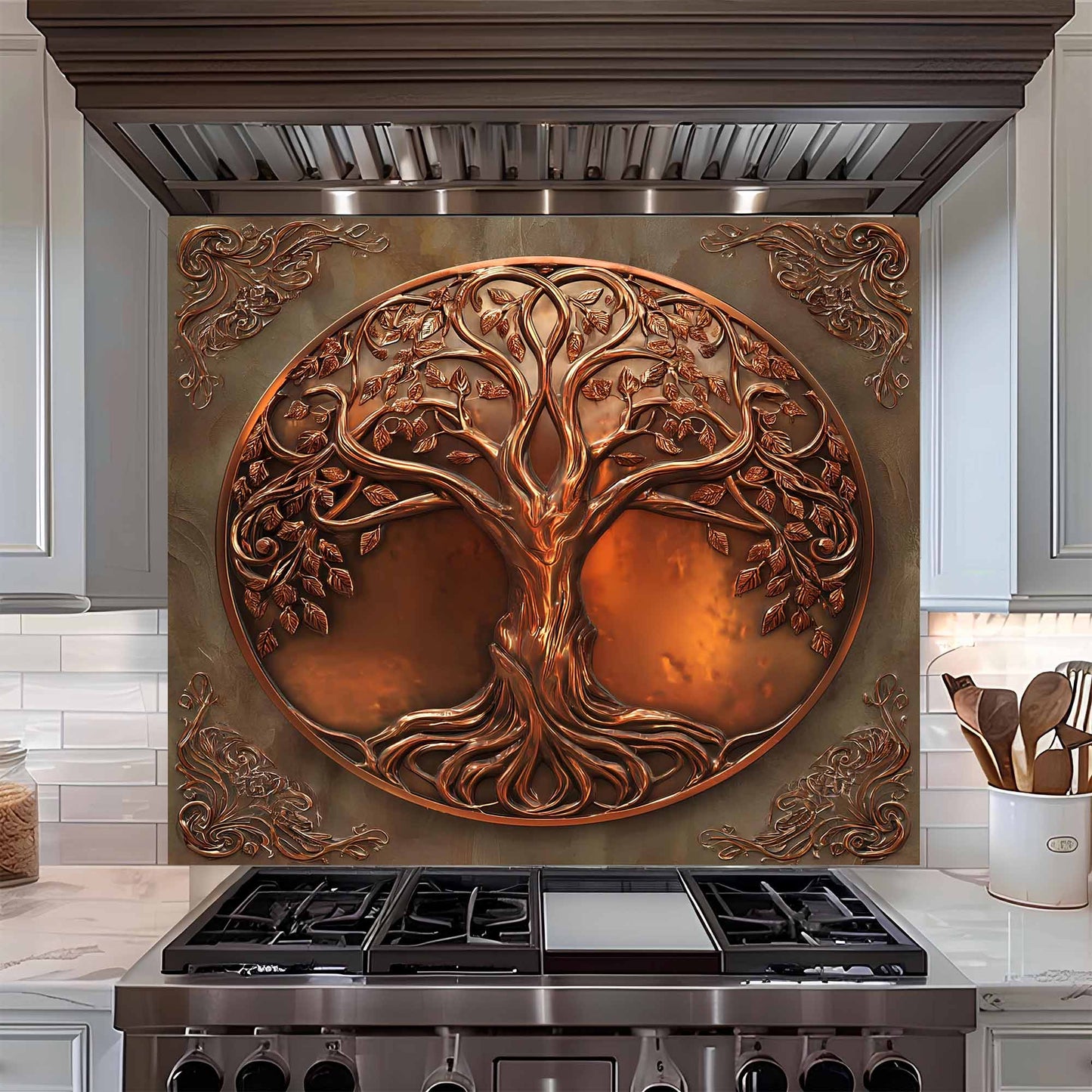 Copper Tree Tempered Glass Backsplash – Kitchen Backsplash Behind Stove