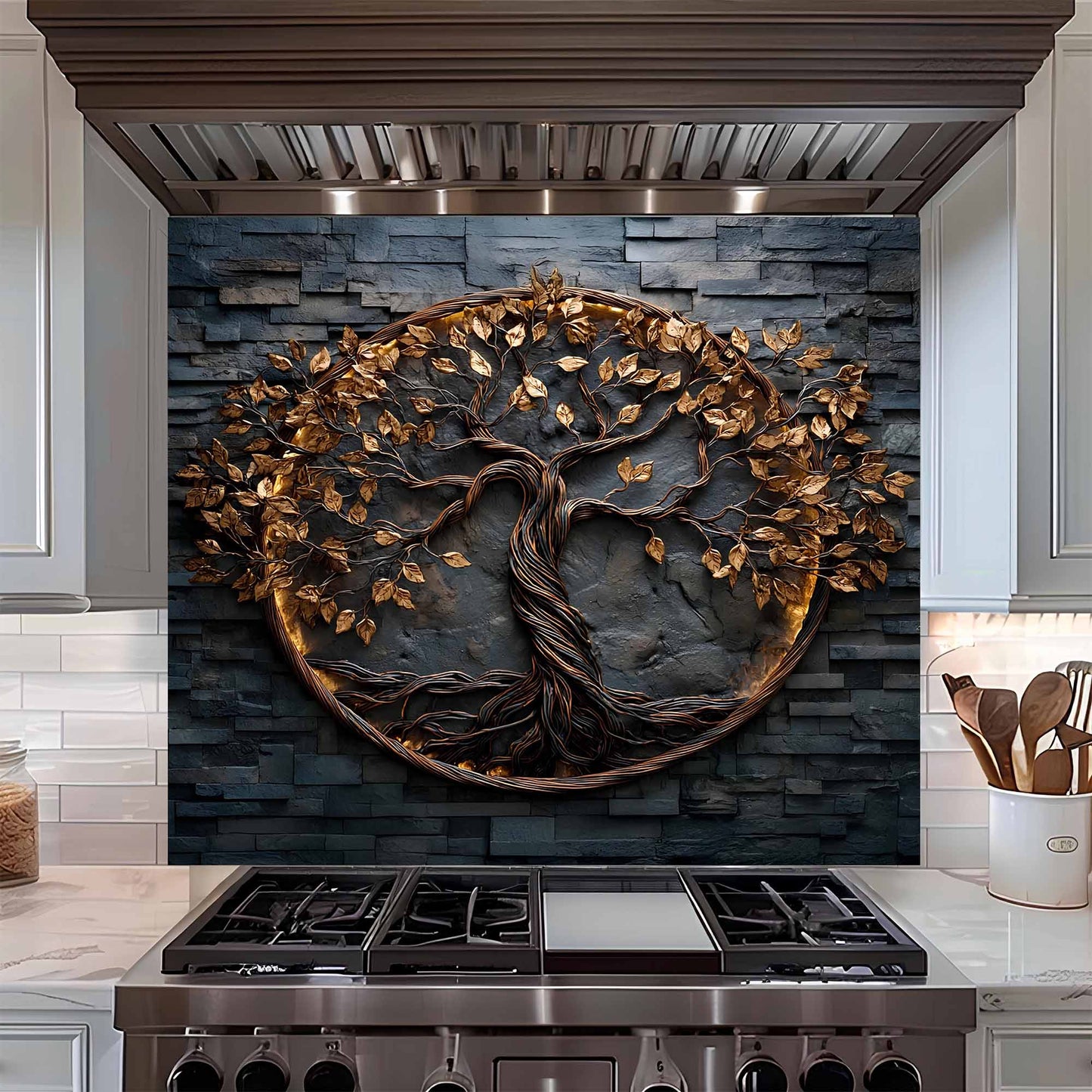 Luminous Ring Tree Glass Backsplash – Tempered Glass Backsplash for Stove
