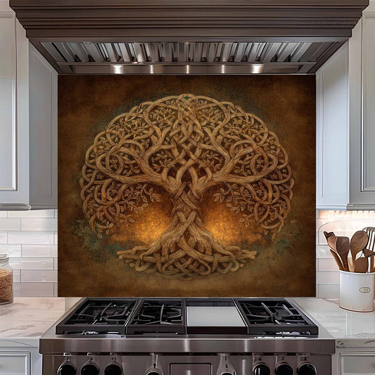 Celtic Harmony Tempered Glass Backsplash – Tree of Life Kitchen Backsplash