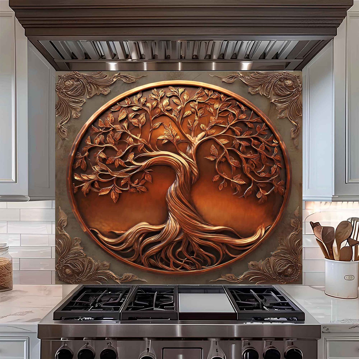 Copper Tree of Life Kitchen Backsplash - Tempered Glass Backsplash